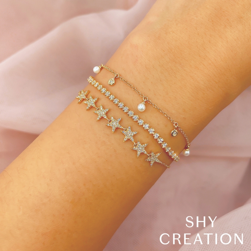 0.04Ct 14K Yellow Gold Diamond & Cultured Pearl Bolo Bracelet